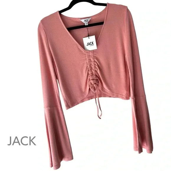 JACK by BB DAKOTA | LEIA CROP TOP LONG BELL SLEEVE ROSETTE PINK | SIZE: MEDIUM - Picture 1 of 5